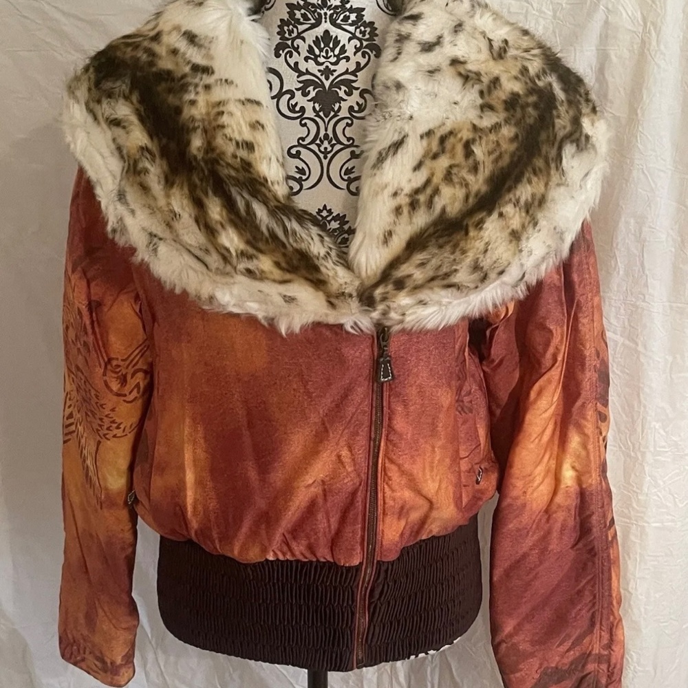 Sportalm Ski Jacket Orange Faux Fur Collar EU 40 LARGE